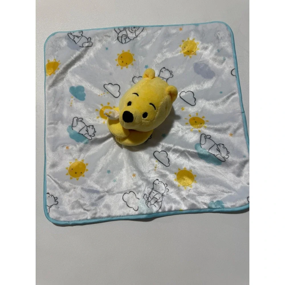 Disney Winnie the Pooh Baby‎ Security Blanket Lovey Blue White Sun Cloud Plush